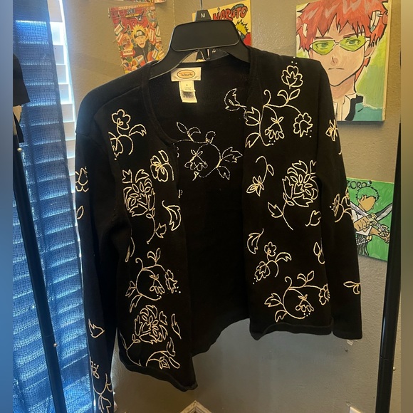 Talbot black cardigan with white flowers embroidered - Picture 2 of 5